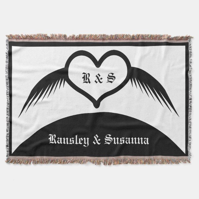 Manta Monogramado Boda gótico Personalizado del corazón  (Anverso)