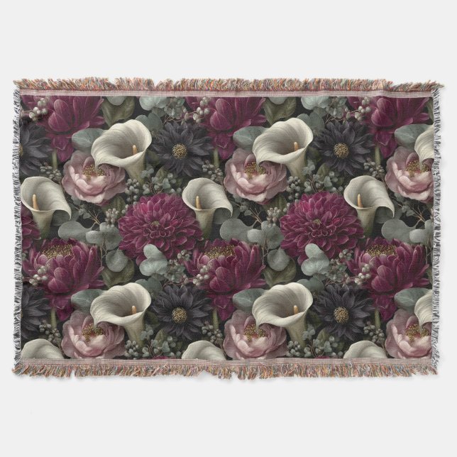 Manta Moody Floral Pattern with Dahlias and Calla Lilies (Anverso)