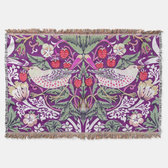 Manta Morado decorativo William Morris Strawberry Thief  (Anverso)