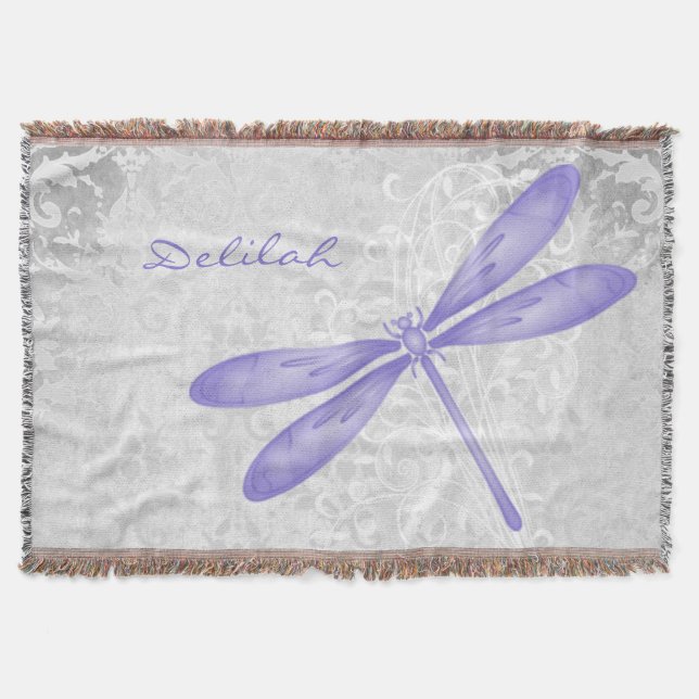 Manta Morado Dragonfly personalizado Throw Blanket (Anverso)
