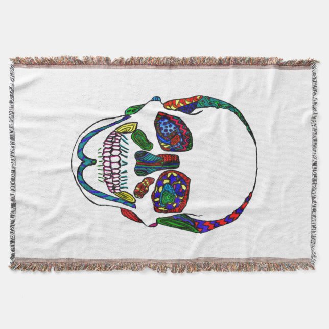 Manta Mosaico de cráneo de azucar estilo tatuaje (Anverso)