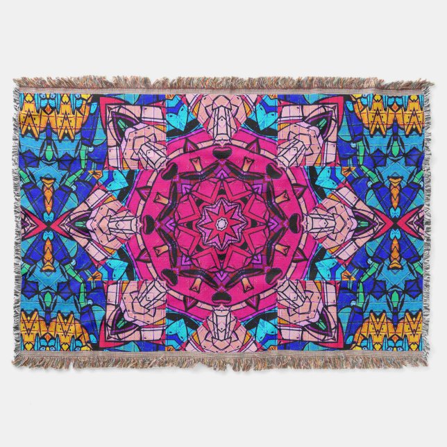 Manta Mosaico rosa Mandala Floral Psicodélico Retro (Anverso)