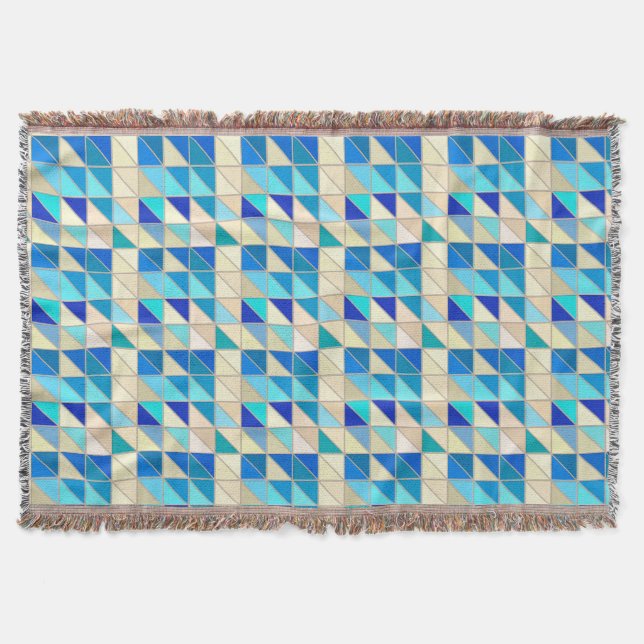 Manta Mosaicos - cobalto, beige y agua (Anverso)