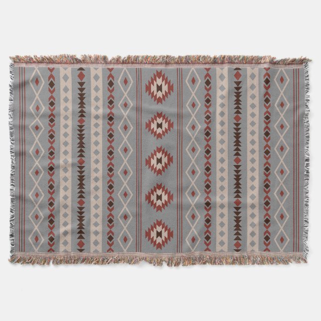 Manta Motivos mixtos azteca de crema de roya marrón gris (Anverso)