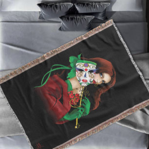 Manta Mujer Elegante Máscara Veneciana Rojo Verde