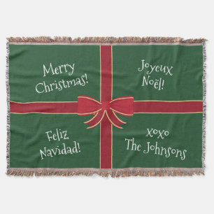 Manta Múltiples idiomas Feliz Navidad Rojo y Verde
