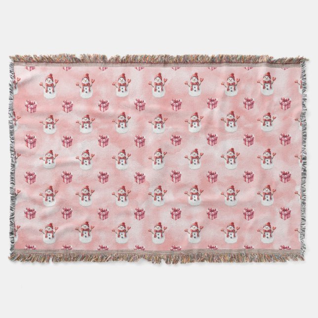 Manta Muñeco de nieve rosa de invierno (Anverso)