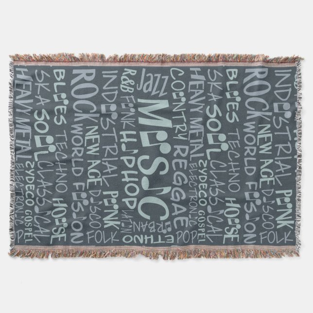 Manta Música Géneros Word Collage personalizado lanzar m (Anverso)