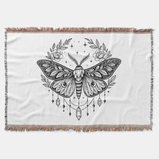 Manta Mystical Gothic Moth Botanical Celestial Line Art (Anverso)