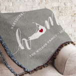 Manta Nantucket Home Town Personalizado<br><div class="desc">Muestra algo de orgullo en la ciudad natal con esta linda y rústica manta de tiros grises que muestra "casa" con letras de caligrafía blanca con un mapa de siluetas de Nantucket parado en la letra "O". Un ilustracion de corazón rojo dentro del mapa de estado completa el diseño; puedes...</div>
