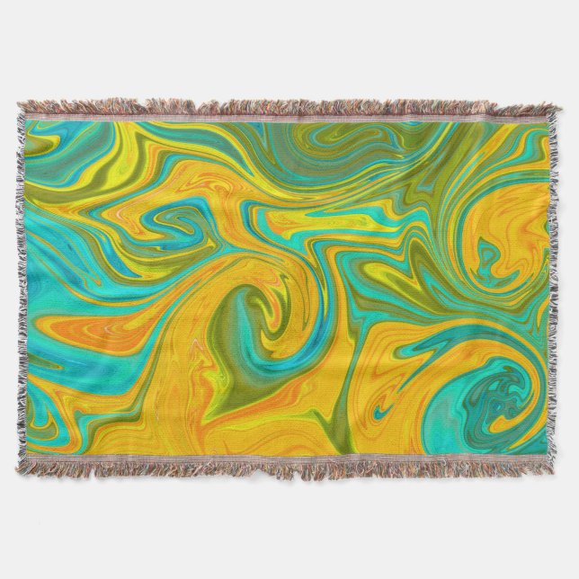 Manta Naranja amarillo neón de moda Giro abstracto verde (Anverso)