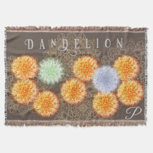 Manta Naranja azul Boho Dandelion Gold WildFlower Vintag