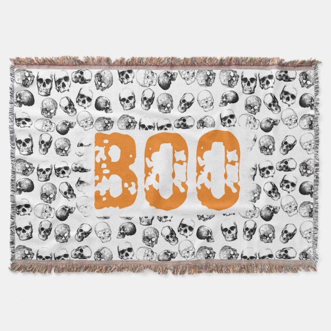 Manta Naranja Boo Halloween Spooky Skull Pattern (Anverso)