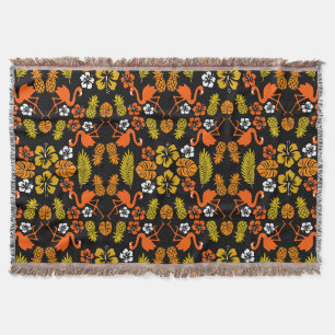 Manta Naranja brillante Floral Tropical Patterado