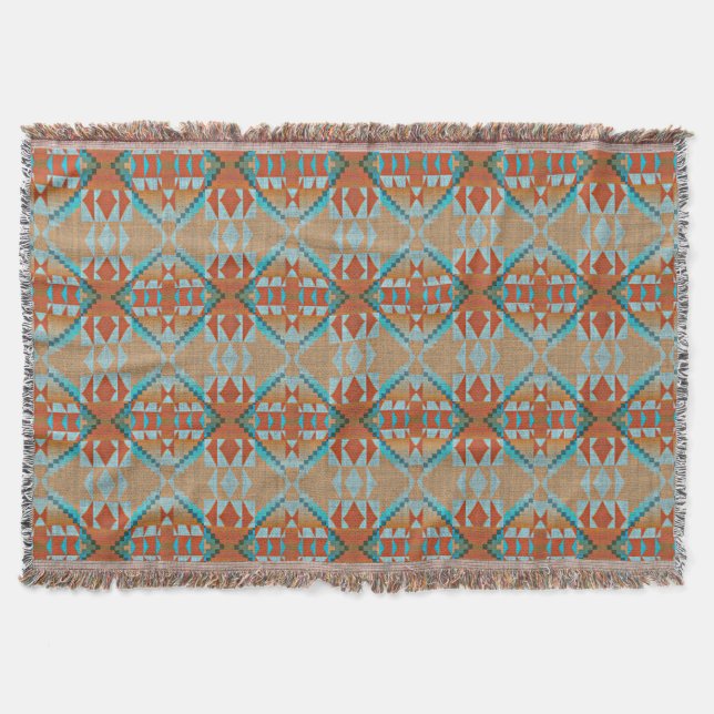 Manta Naranja Brown Aqua Turquoise Blue Tribal Art (Anverso)
