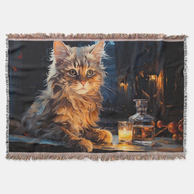 Manta Naranja Cat and Cafe Terrace de noche inspirado en (Anverso)