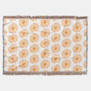 Manta Naranja Daisy Flower Print, Vintage Floral Pattern