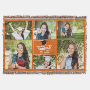 Manta Naranja Graduado Collage de fotos Personalizado Gr