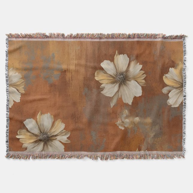 Manta Naranja quemado Beige Gray Farmhouse Floral (Anverso)