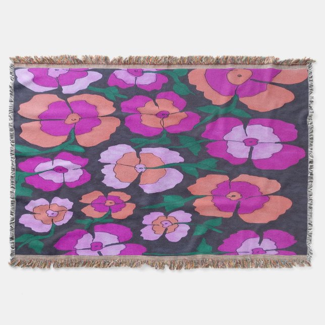 Manta Naranja rosa y cubierta floral negra (Anverso)