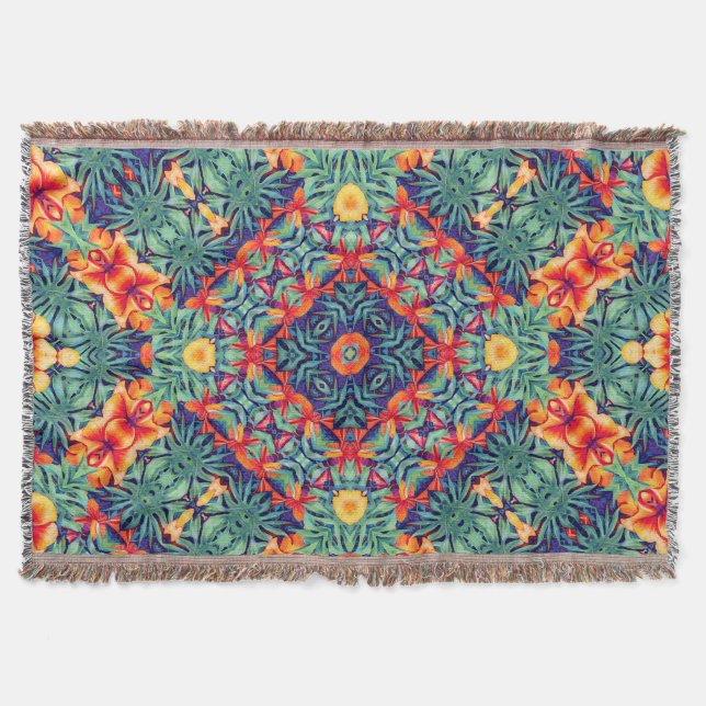 Manta Naranja Verde Azul Amarillo Resumen Patrón tropica (Anverso)