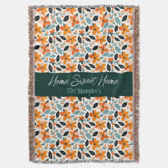 Manta Naranja y flor azul personalizado (Frente vertical)