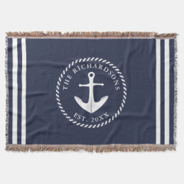 Manta Nautical Anchor Navy Blue & White Personalizada