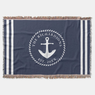 Manta Nautical Anchor Navy Blue & White Personalizada