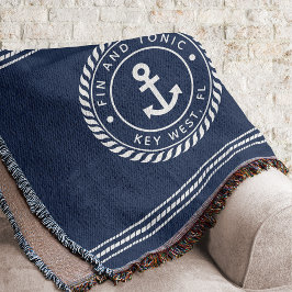 Manta Nautical Navy Blue Anchor Nombre del barco