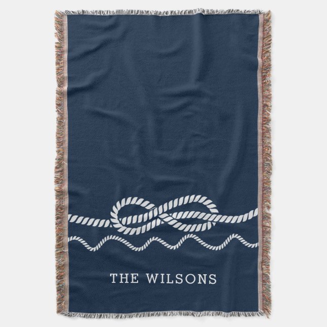 Manta Nautical Rope Knot Personalized Throw Blanket (Frente vertical)