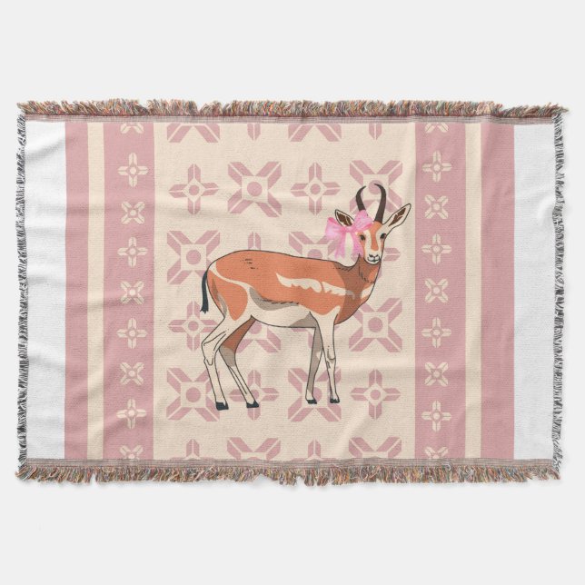 Manta Navidad con estampado de cierva rosa chic (Anverso)