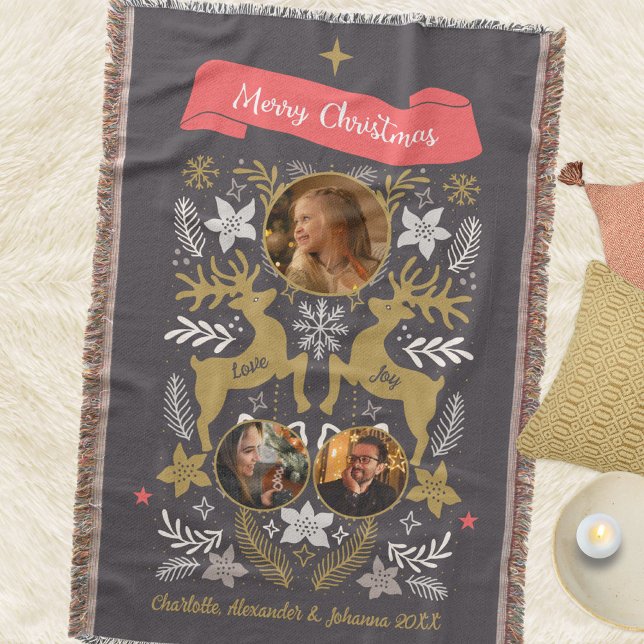 Manta Navidad con Reno Escandinavo Multi-Foto (Scandinavian Reindeer Multi-Photo Christmas Throw Blanket © Susanne Sachers - Sunny Mind Design. 🌞)