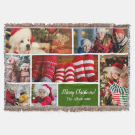 Manta Navidades 7 Collage de fotos con apellido, verde