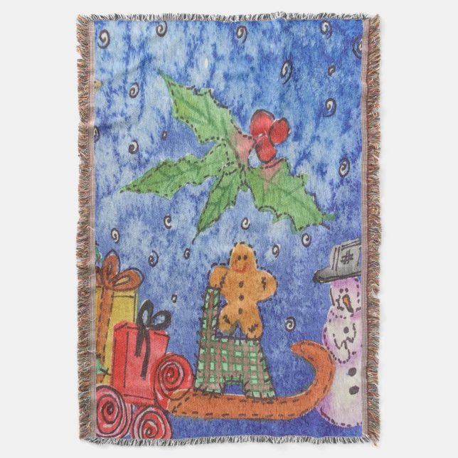 Manta Navidades caprichosos saludan la pintura acuarela (Frente vertical)