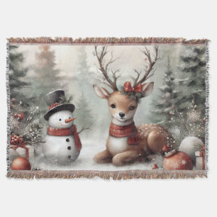 Manta Navidades clásicos de los bosques de renos y snowm