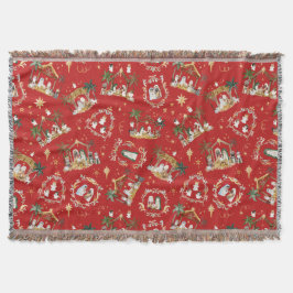 Manta Navidades cristianos acuarela natividad roja