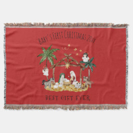 Manta Navidades cristianos acuarela natividad roja