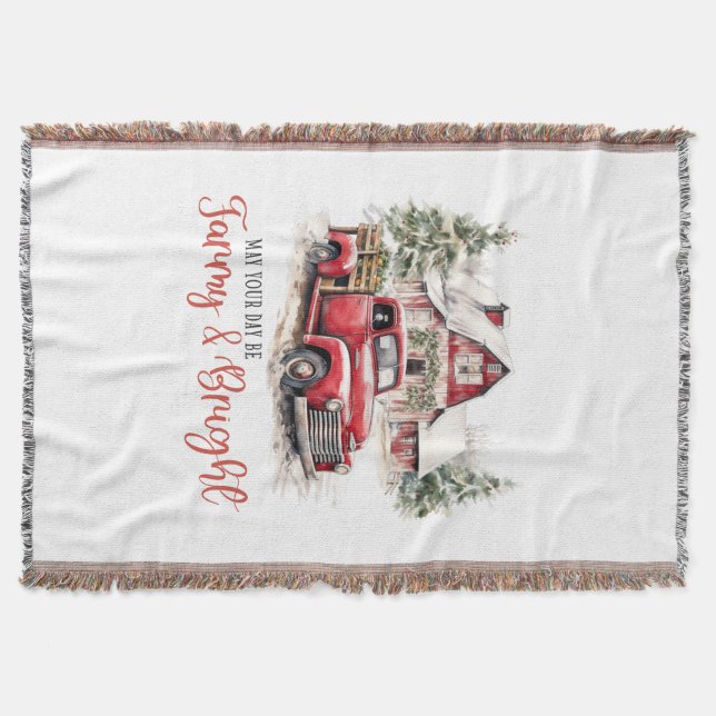 Manta Navidades de acuarela Camión de época y granero (Anverso)