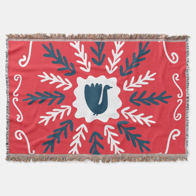 Manta Navidades de arte Folk Doodle Tile (Anverso)