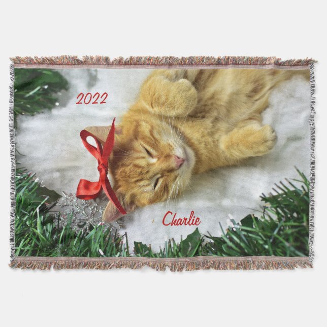Manta Navidades de gatos de Tabby Naranja personalizado (Anverso)