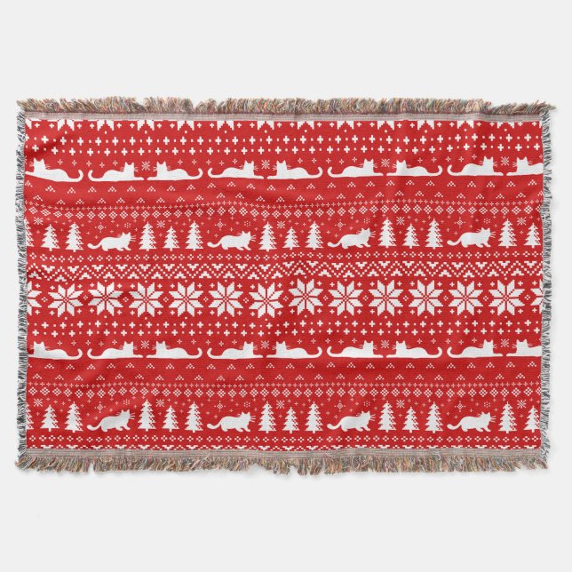 Manta Navidades de siluetas de gato patrón de vacaciones (Anverso)