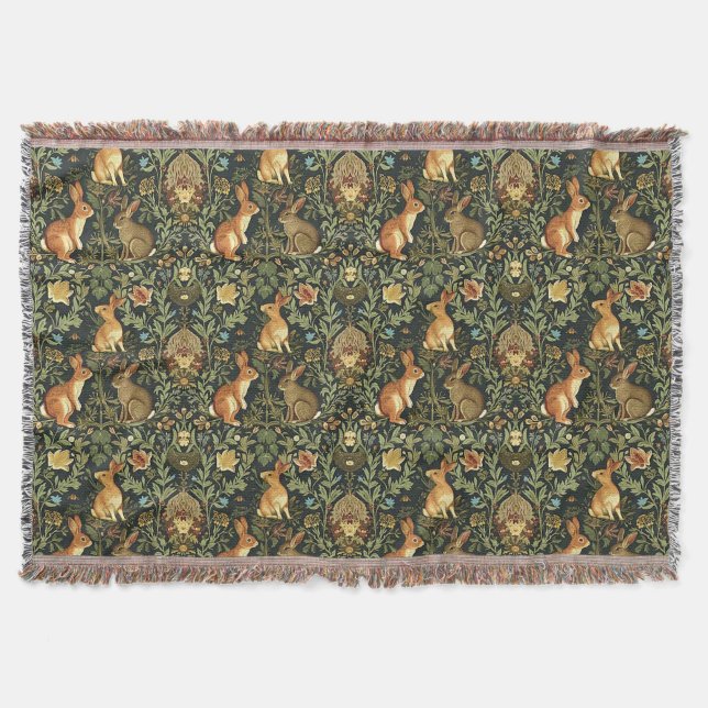 Manta Navidades de William Morris Woodland Floral Rabbit (Anverso)