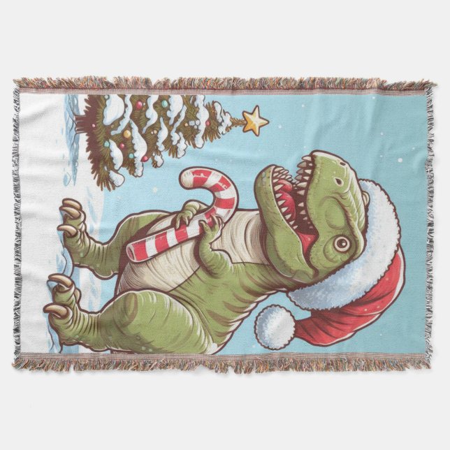 Manta Navidades dulces de caña de caramelo dinosaurio (Anverso)