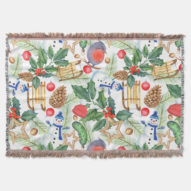 Manta Navidades navideños navideños Snowman, piñones, Ho (Anverso)