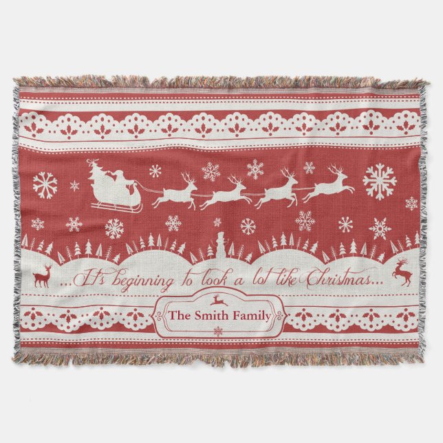 Manta Navidades personalizados Santa Sleigh Throw Blanke (Anverso)