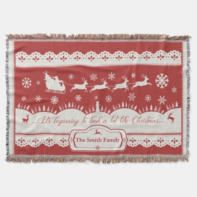 Manta Navidades personalizados Santa Sleigh Throw Blanke (Anverso)