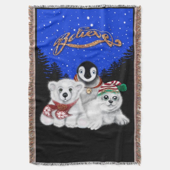 Manta Navidades pingüino bebé oso polar cachorro (Frente vertical)