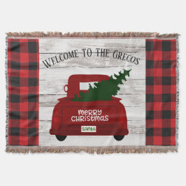 Manta Navidades Red Truck and Tree Buffalo Plaid Name