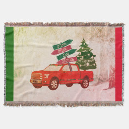 Manta Navidades Red Truck Family Name Vintage Cute