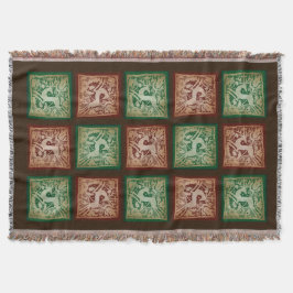 Manta Navidades Reindeer Lace Patchwork Red Green Brown